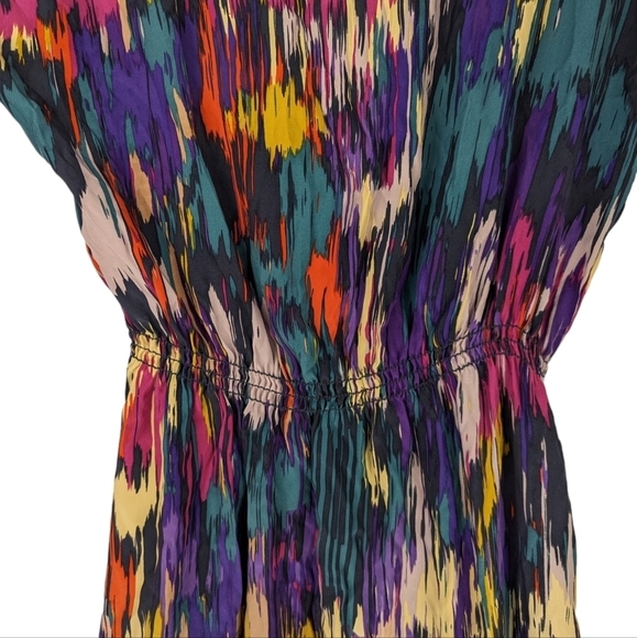 Women's SILK Cap Sleeve Multicolor Abstract Party Blouson Mini Dress Size M - Picture 4 of 15